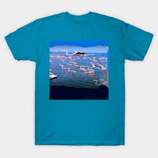 Swan Fleet on Blue Sea illustration T-Shirt